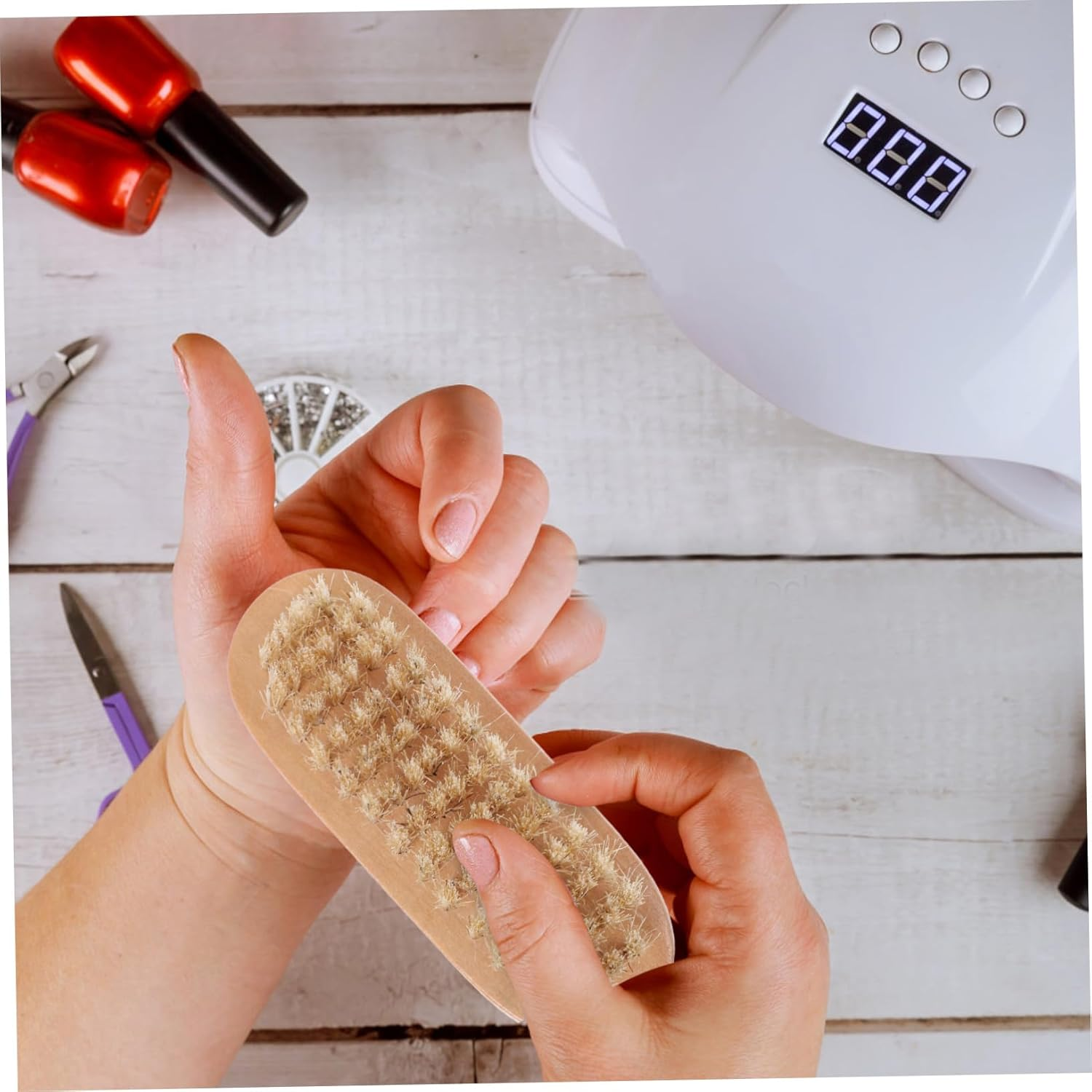 LALADEFIEE Wood Boar Bristle Nail Brush Nail Art Brush Cleaner for Home Professional Use image number 4