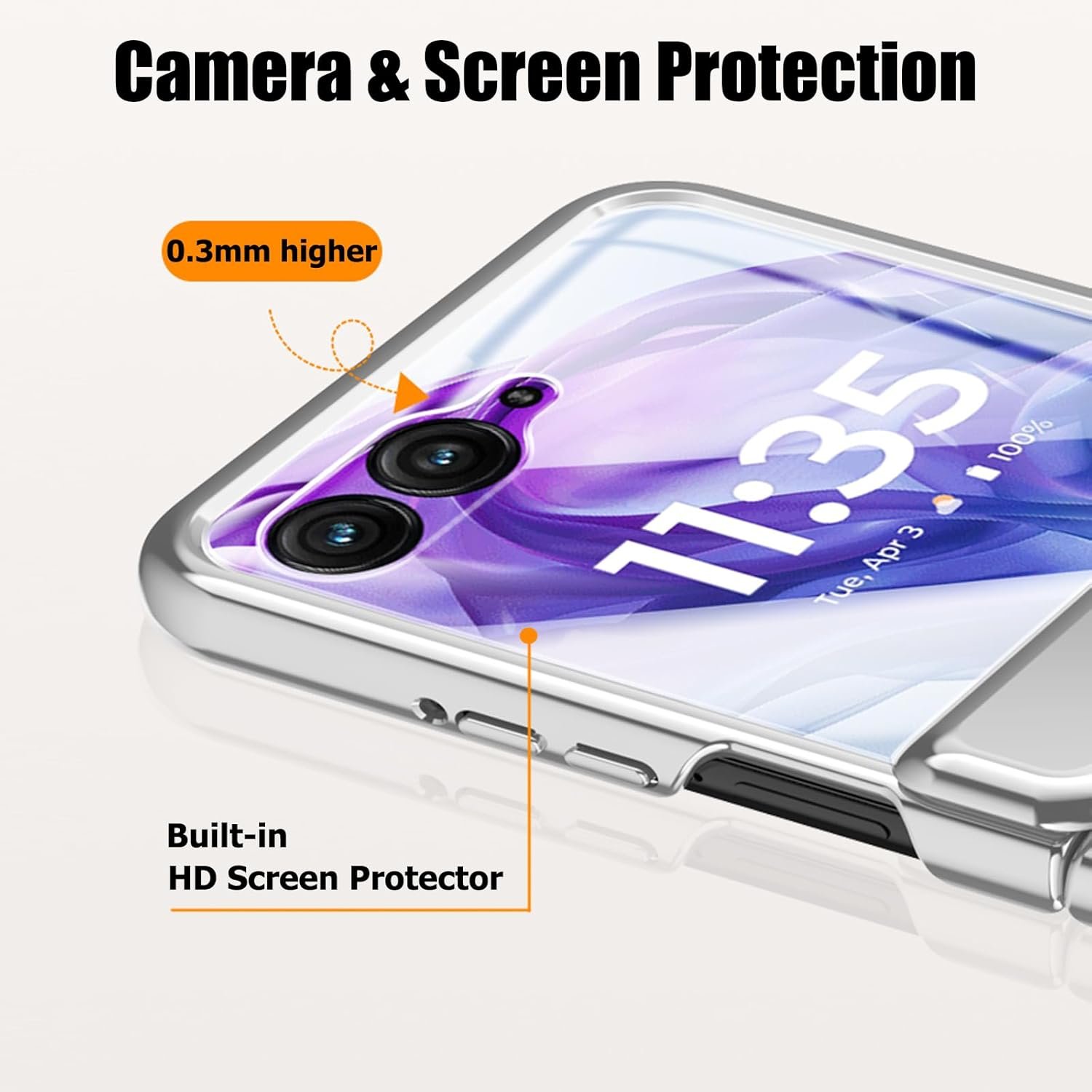 Transparent Case for Motorola Razr 50 Ultra with Built-In Screen Protector and Hinge Protection, Luxury Clear Hard PC Coating Shockproof Case for Motorola Razr+ 2024 (Silver) - Green image number 3