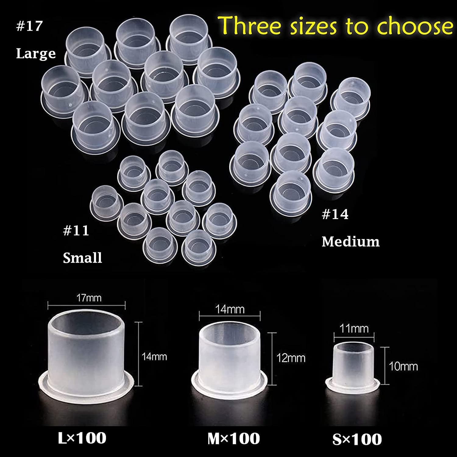Tattoo Ink Caps-Yuelong Tattoo Ink Cups with Base White, Mixed Sizes #11 Small #14 Medium #17 Large for Tattoo Ink,Tattoo Supplies,Tattoo Kits Mixed 300PCS image number 5