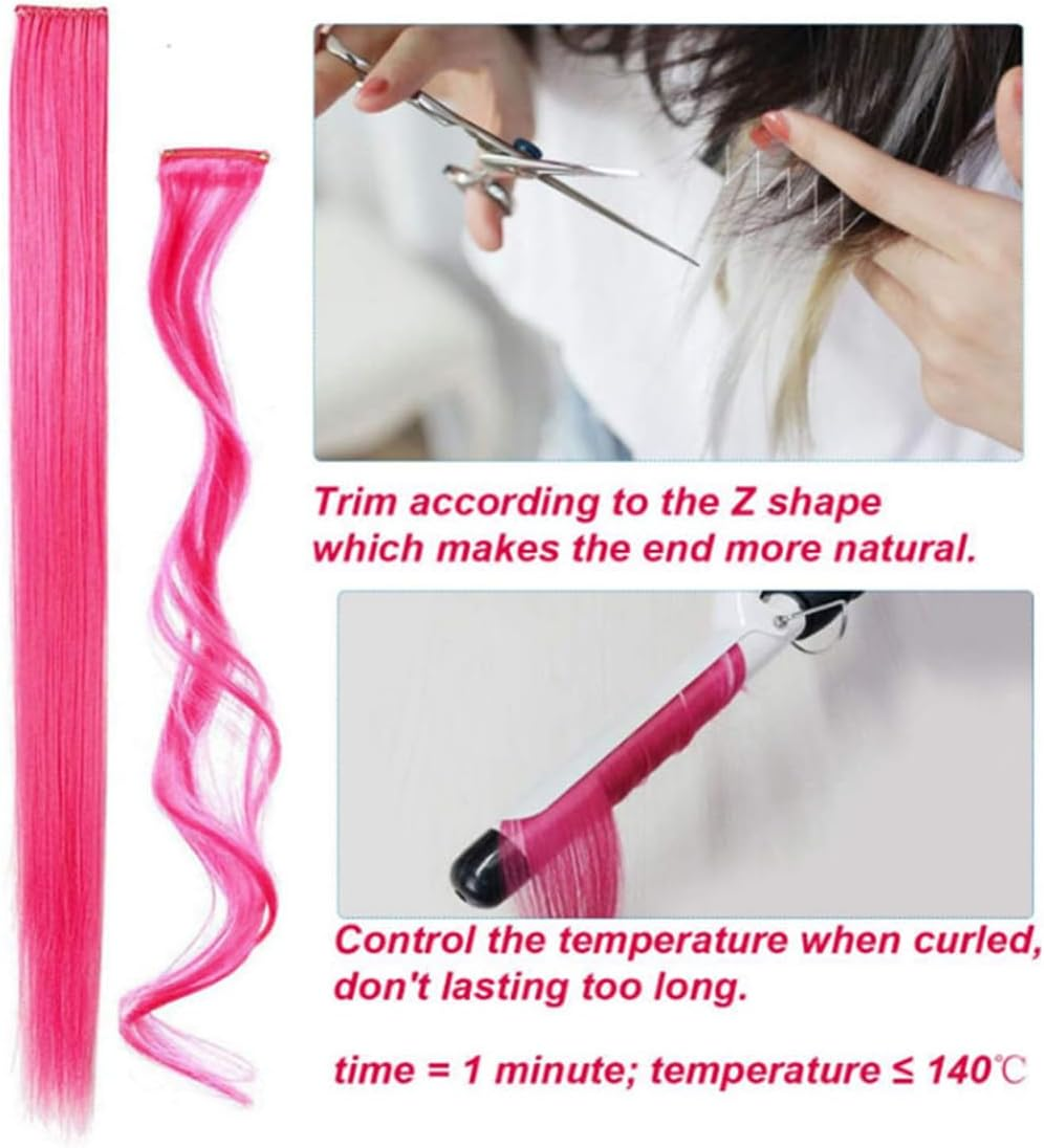 20 Color 21Inch Ombre Coloured Hair Extensions,H HOME-MART Heat-Resistant Synthetic Straight Clip in Hair Extensions for Women Girls Kids Gift Multi-Colors Party Highlights Clip in Synthetic Hairpiece image number 6