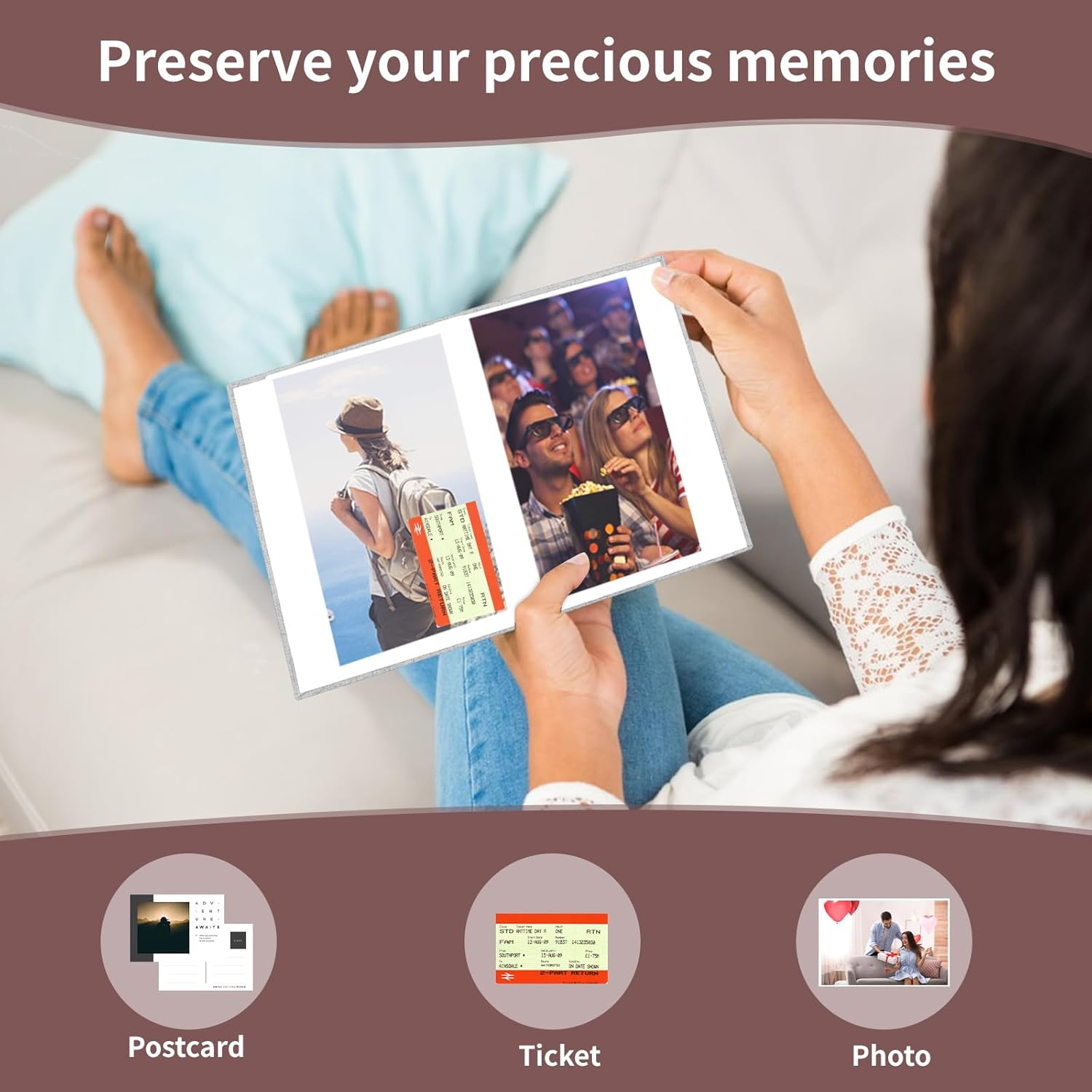 Vivinin 2 Pack Photo Album 4X6, Linen Cover Photo Album, Small Photo Album Book for 36 Pockets Hold 72 Pictures, Picture Book for Photos Family Anniversaries Baby Vacations（Gray) - Black image number 5