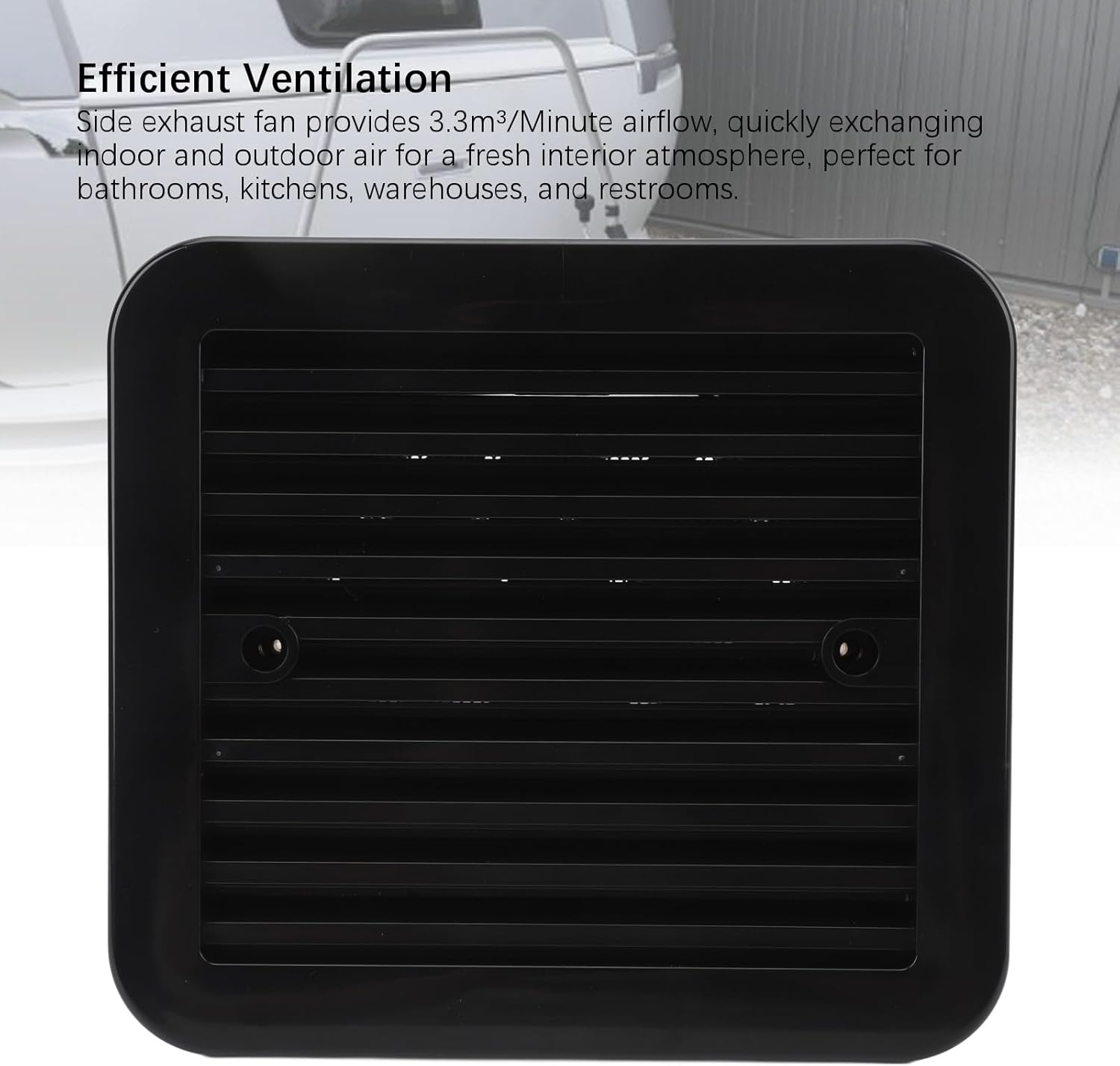 RV Side Vent Fan, 24V 7.2W 3000RPM One Way High Speed Exhaust Fan, Waterproof Air Vent Ventilation with Shutter for Motorhome RV Caravan Trailer Boat Yacht, Black image number 3