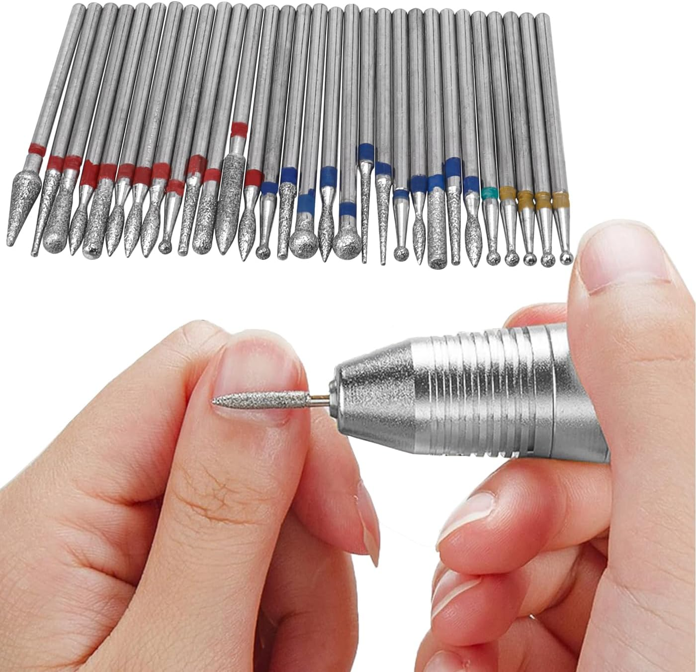 Mesee 30 Piece Nail Drill Bits, Diamond Nail Drill Set, Cuticle Drill Tools, Professional Nail Cutter Attachments, for Nail File, Manicure, Pedicure, Nail Care image number 3