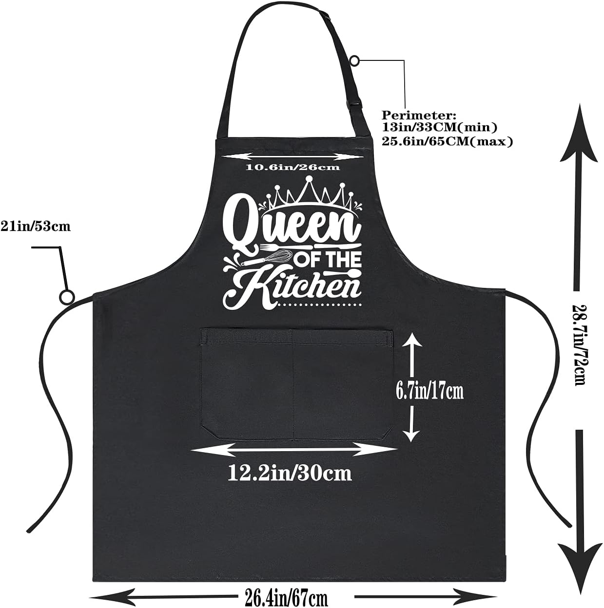POTALKFREE Funny Aprons for Women with 2 Pockets, Queen of the Kitchen, Adjustable Bib Water Resistant Cooking Chef Apron, Gifts for Mom, Wife, Friends, Queen of the Kitchen Black, 27" W X 29" L image number 3