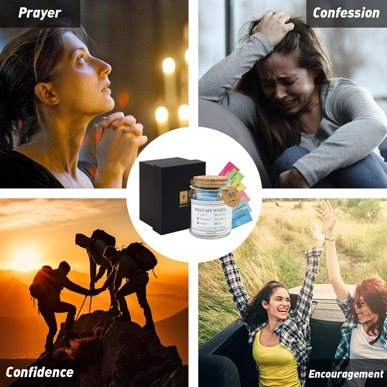 VANRA Bible Verse Jar with 96 Color Coded Scriptures Inspirational Christian Gifts for Women Prayer Hope Jar Read Me When, Bible Study Supplies, Christmas (Read Me When)