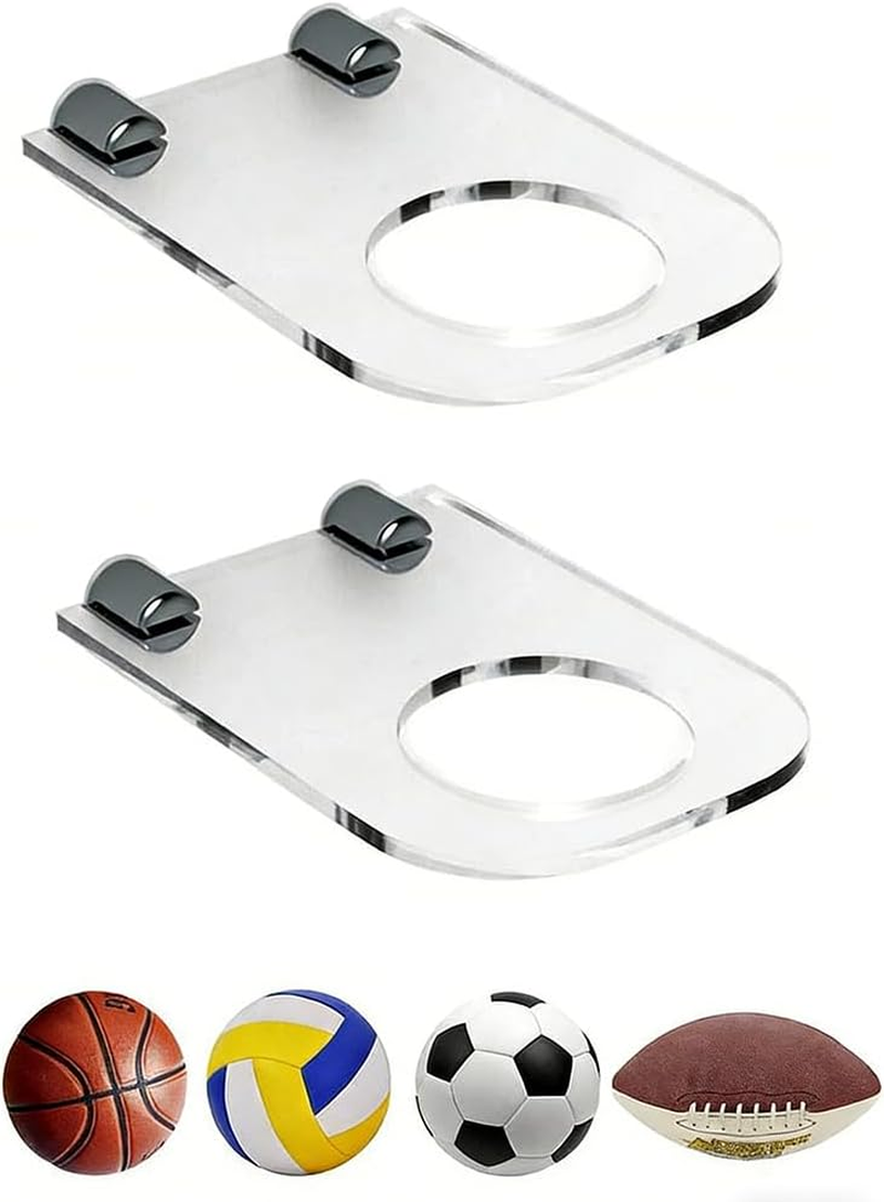 Basketball Holder, Wall Mount Acrylic Football Display Rack Invisible Clear Ball Hanger Storage Stand for Soccer Basketball Volleyball Rugby (2 Pack) image number 2