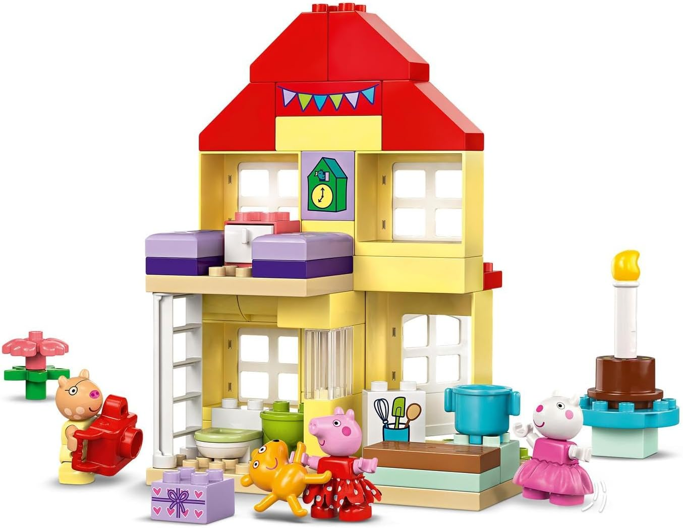 LEGO DUPLO Peppa Pig Birthday House Playset, Toddler Learning Toy for 2 plus Year Old Girls and Boys, Kids Toy Three Figures, Including Pedro Pony and Suzy Sheep, plus Peppa'S Teddy, Family Fun 10433 image number 5