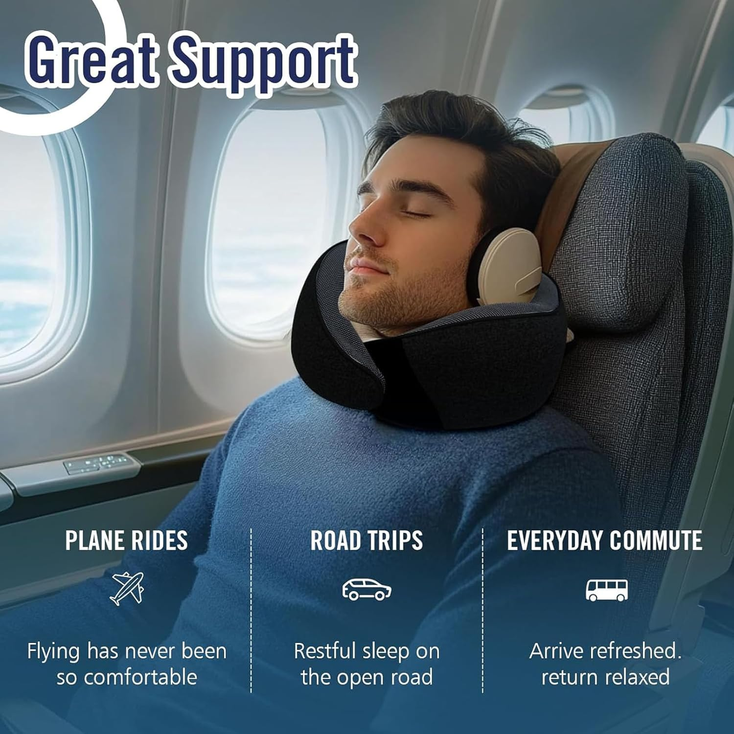 Neck Pillow Travel Head Rest, Memory Foam Comfortable & Breathable Soft U Shaped Pillows for Travel Airplane,Business Trip Neck and Shoulder Support with Luxury Bag,3D Contoured Washable Cover image number 1