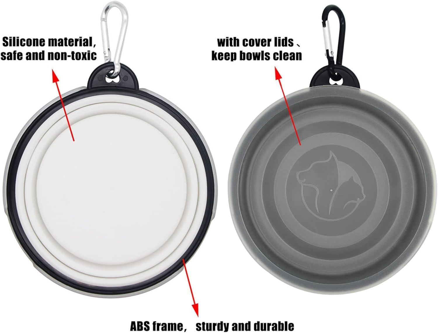 Collapsible Dog Bowl,2 Pack Portable and Foldable Pet Travel Bowls Collapsable Dog Water Feeding Bowls Dish for Dogs Cats and Small Animals,With Lids (Black+White, Small) image number 1