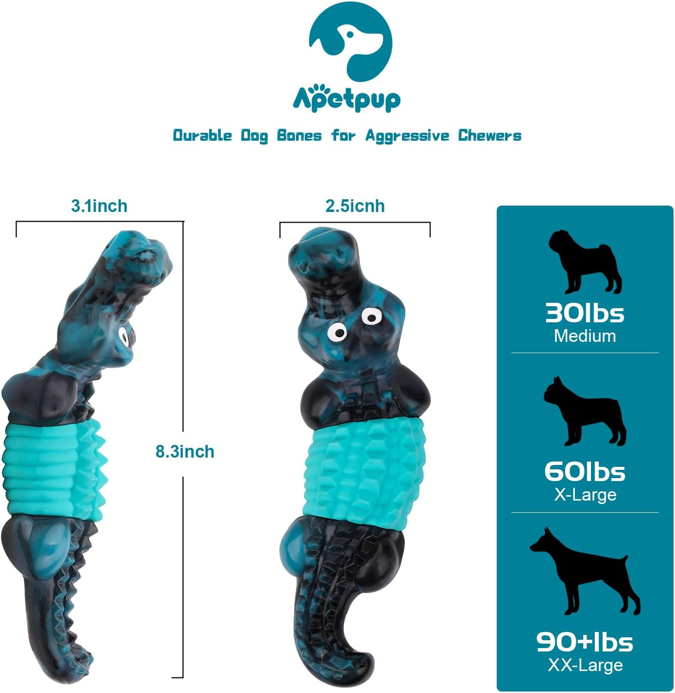 Apetpup Dog Toys for Aggressive Chewers,Indestructible Dog Toys for Large Dogs,Dog Chew Toys,Super Chewer Dog Toys,Tough Chew Toys for Large Medium Dogs Breed,Real Bacon Flavor