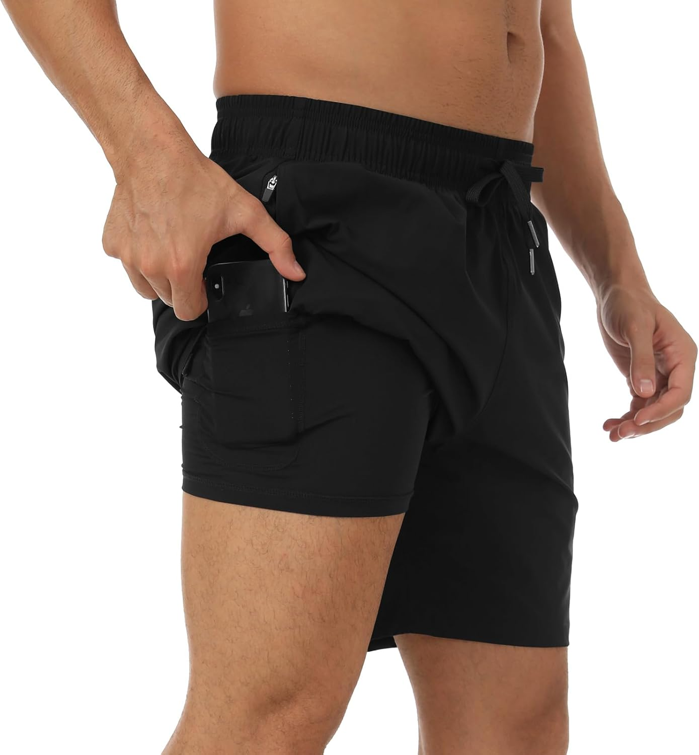 Queday Mens 2 in 1 Running Shorts with Liner 7 Inch Quick Dry Gym Athletic Workout Shorts with 2 Side Pockets with Zipper Back Pocket Inner Pocket image number 6