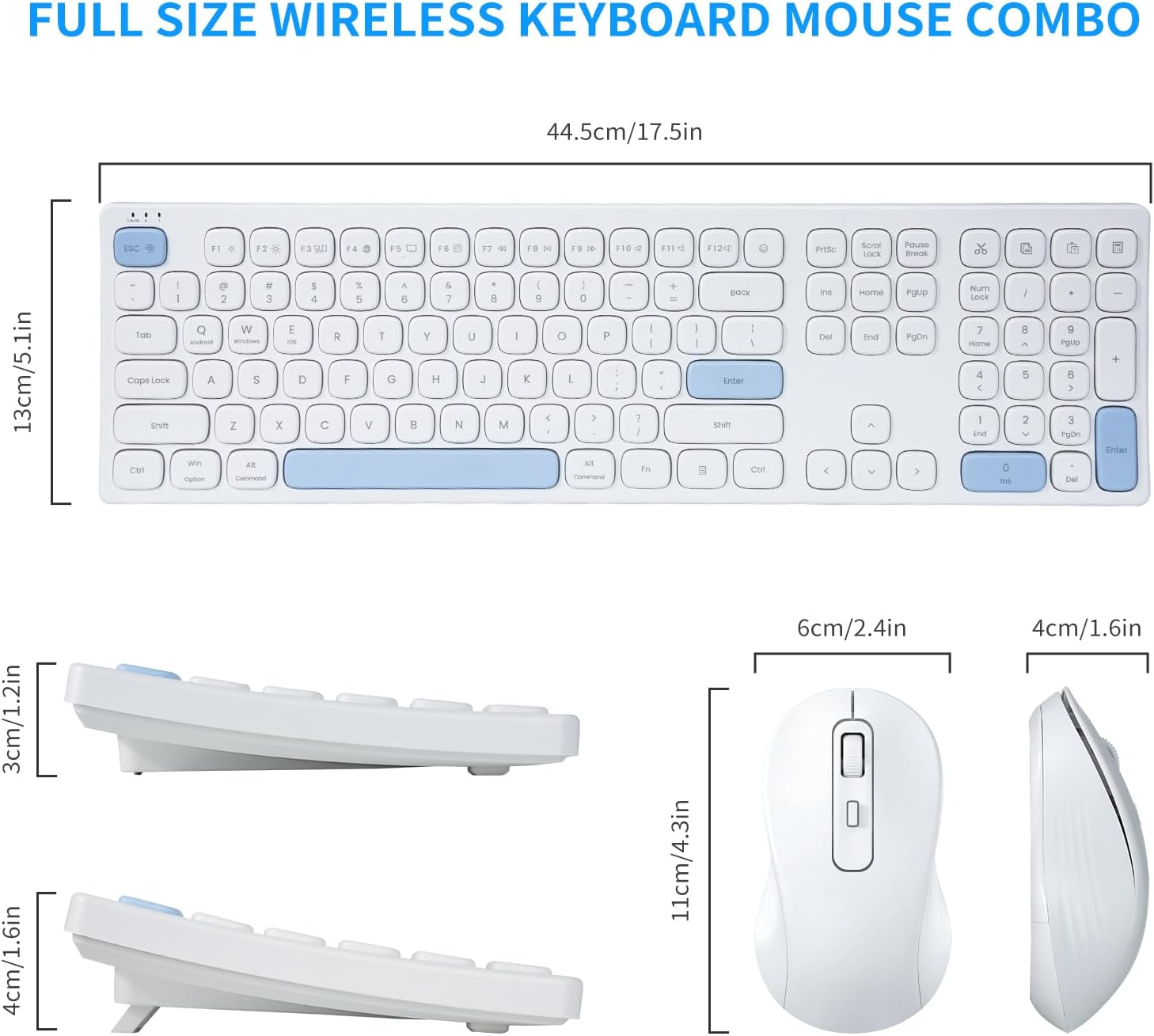 Wireless Keyboard and Mouse Combo, Curved Design,Full Size Silent Ergonomic Keyboard and Mouse, Long Battery Life, Optical Mouse, 2.4G Lag-Free Cordless Mice Keyboard for Computer, Mac, PC, Windows