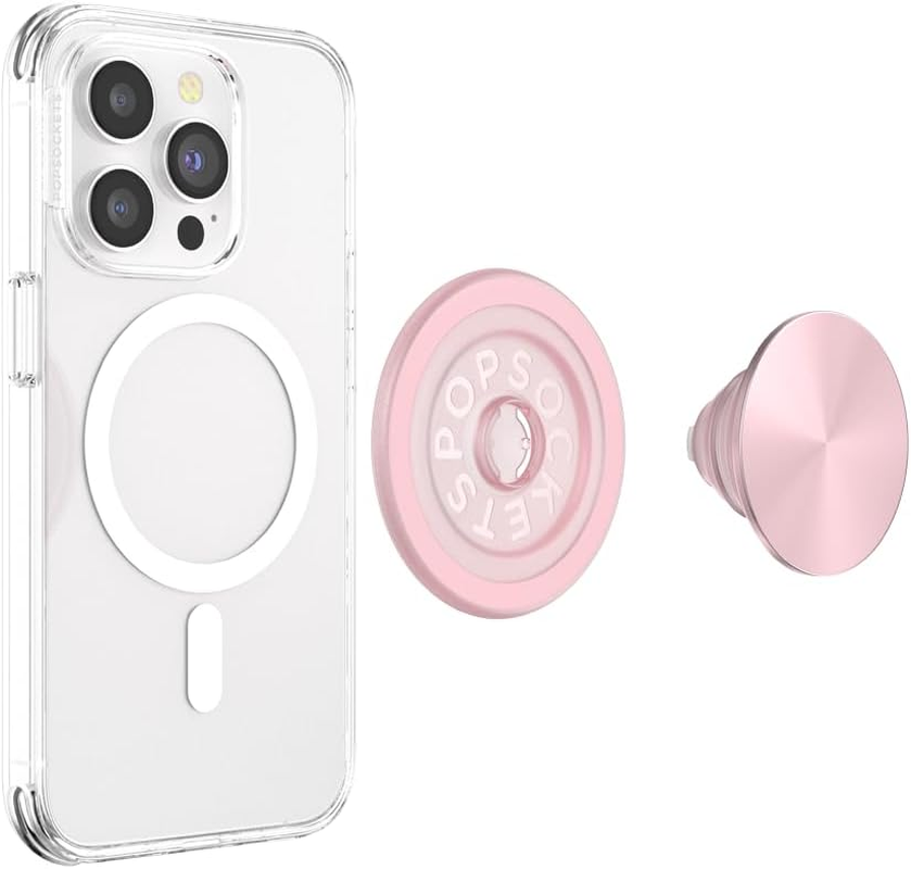 Popsockets round Phone Grip Compatible with Magsafe, Adapter Ring for Magsafe Included, Phone Holder, Wireless Charging Compatible, Aluminium - Dusty Rose image number 1