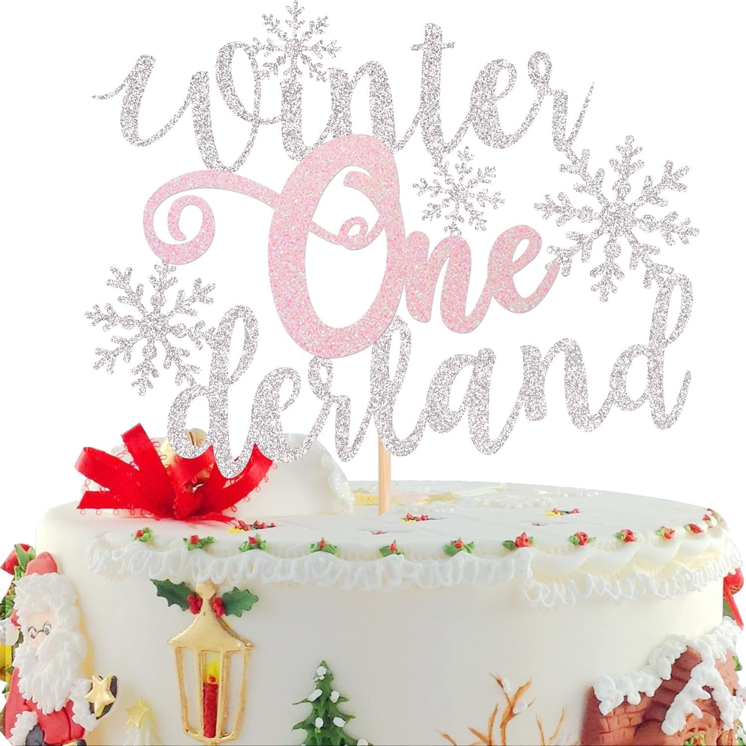 Sparkling Winter Onederland Snowflake Birthday Cake Topper - Glittery Silver and Blue Snowflake Theme Decorations for First Birthdays and Winter Celebrations (Blue)