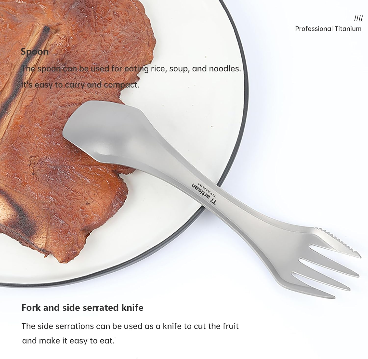 Tiartisan Titanium Spork Camping Spoon Fork Knife Combo Reusable Travel & Camping Utensils image number 4