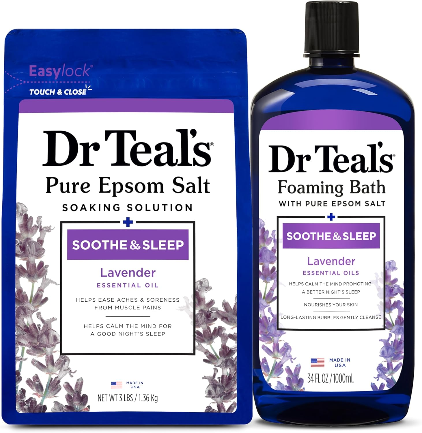 Dr Teal'S Epsom Salt Magnesium Soak and Foaming Bath, Soothe & Sleep with Lavender Essential Oils, Duo Pack image number 3