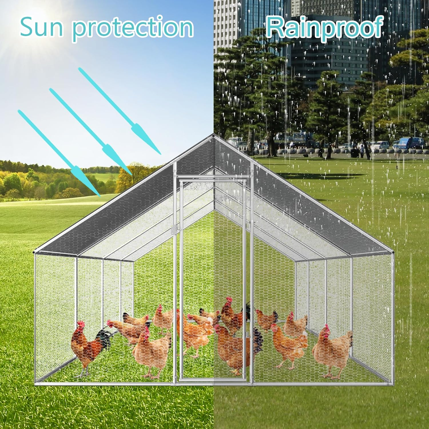 Chicken Coop Large Rabbit Hutch Pet Cage, Walk in Poultry House Coops Hen Run Ferret Habitat Farm Enclosure,2.75 X 8 X 1.92 M image number 6