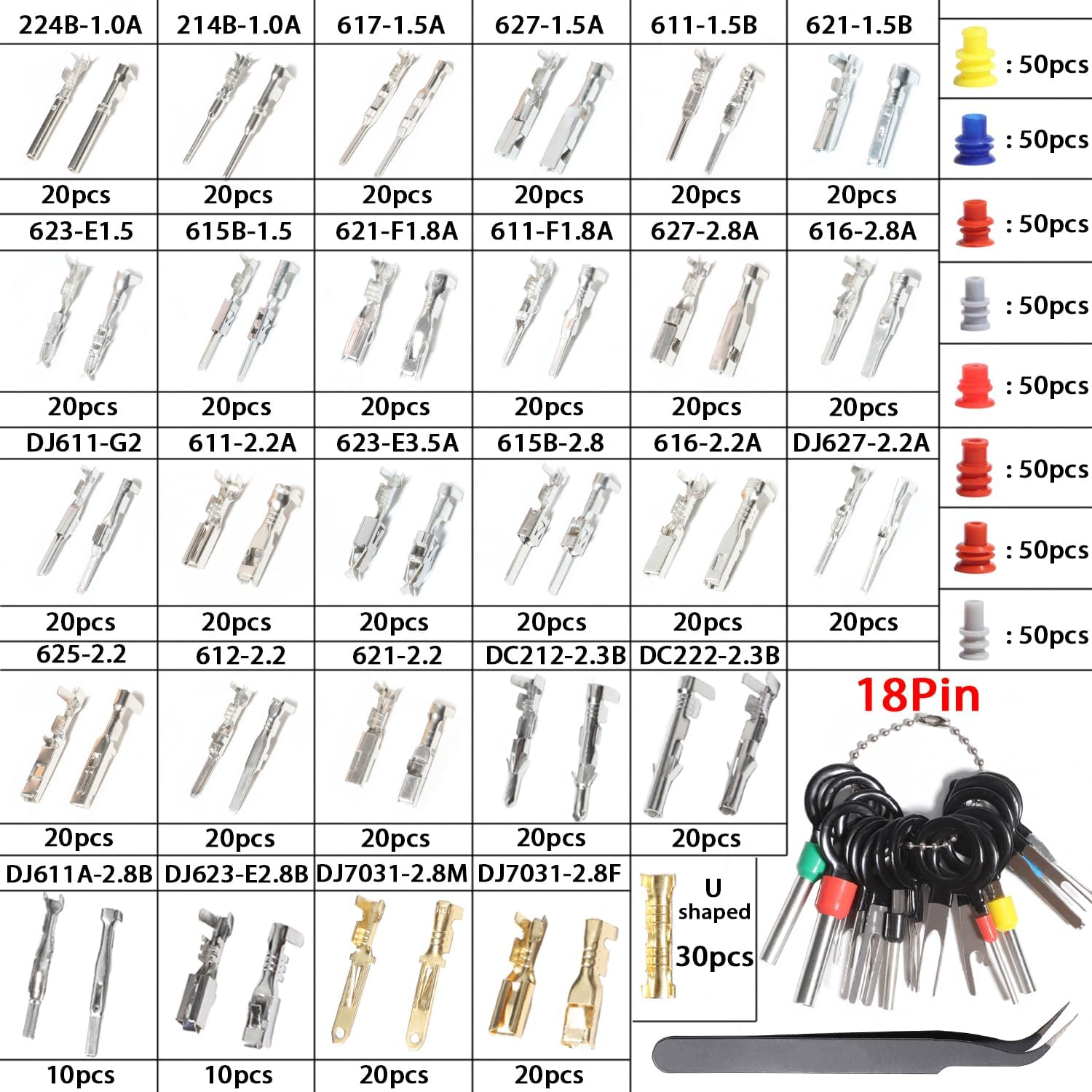 Aikoolwer Connector Pins Kit Terminal Pin Automotive Car Electrical 1/1.5/1.8/2.2/2.3/2.5/2.8/3.5Mm Male Female Wire Seals Removal Tool Kit Motorcycle ATV Wire Non-Insulated Plug Crimp Tools Set image number 5