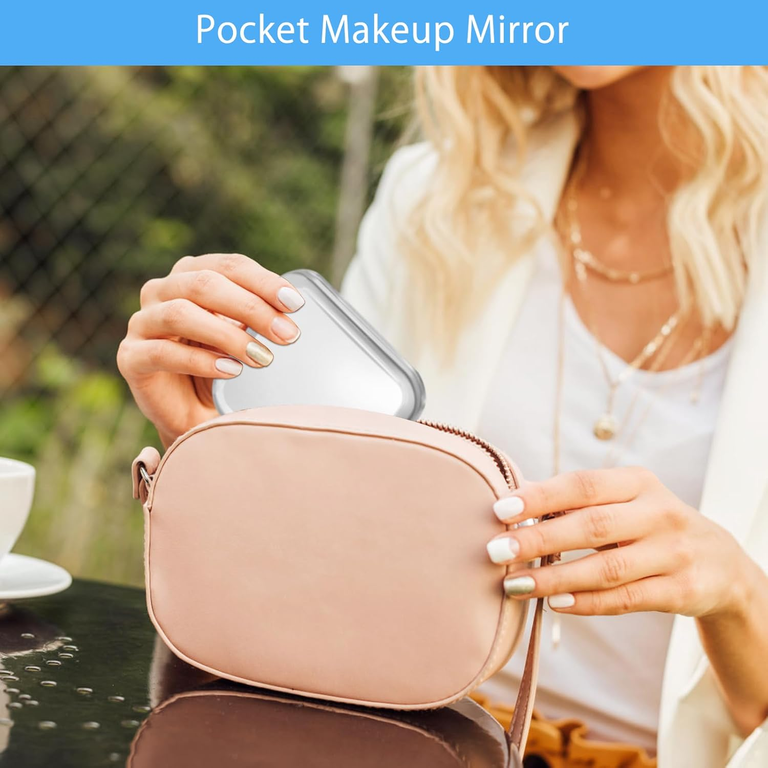 UOCAI Foldable Travel Mirror with 15X Magnifying Mirror and Tweezers, Double-Sided Compact Mirror with Magnification, Square Cosmetic Mirror, Travel Mirror Small for Purses, Handbags image number 4