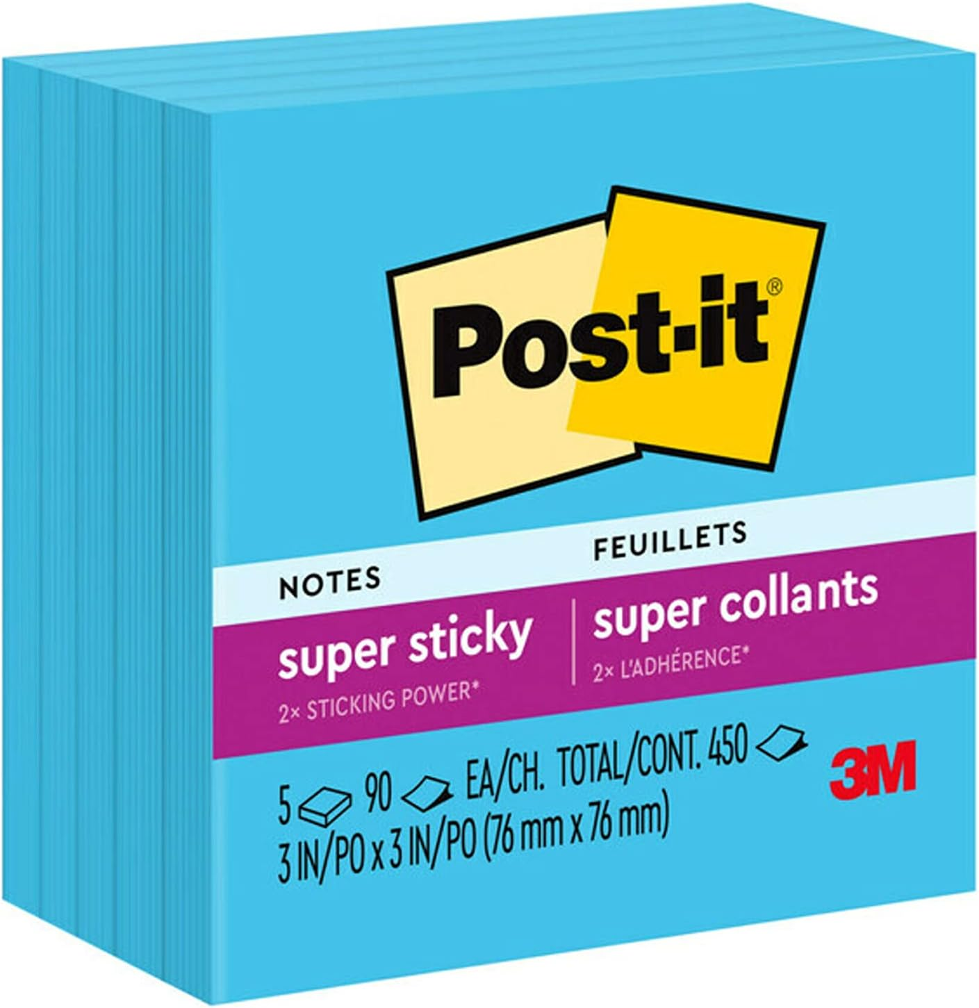 Post-It Super Sticky Notes Neon Pink 76Mm X 76Mm 654-5SSNP (Pack of 5)