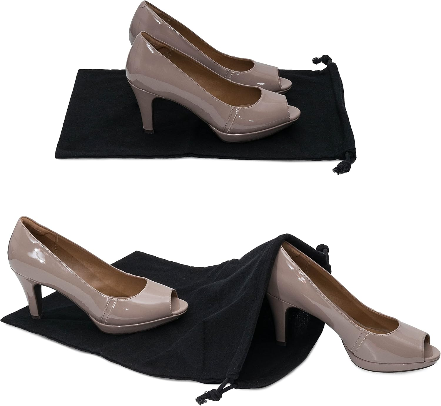 ZENPAC Shoe Dust Bags, Duster Flannel Pouch with Drawstring Closure, Washable, Breathable, Travel, Home Essentials for Luggage, Accessory Storage, Black, 12X17 Inch (Pack of 2) image number 1