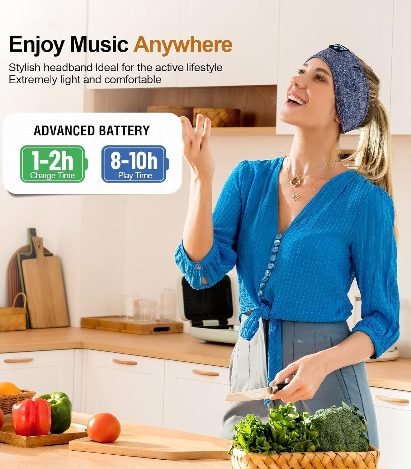 Sleep Headphones Bluetooth Sleep Headband Adjustable Sports Headphones Headband Wireless Earbuds for Side Sleeper, Workout Running Insomnia Travel Yoga Cool Tech Gadgets Unique Gift image number 4