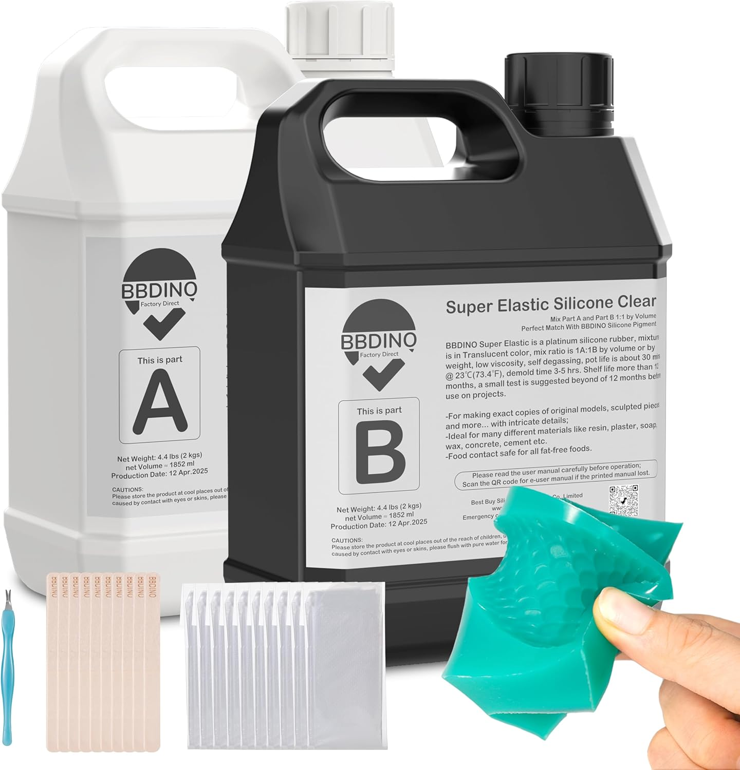 BBDINO Super Elastic Silicone Mold Making Kit, Mold Making Silicone Rubber N.W. 21.16 Oz, Liquid Silicone for Mold Making, Ideal for Casting 3D Silicone Molds| Food Molds 1:1 by Volume, Jade Green