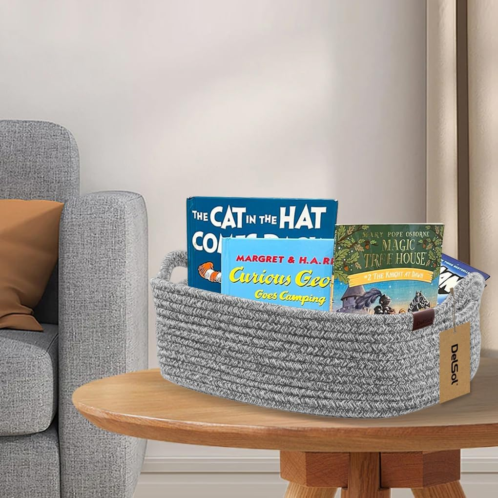 Cotton Rope Woven Basket with Handles, Baby Shower Gift Basket Empty, Toys, Cat Dog Toy, Books Organizing, Small Storage Basket for Closet Shelves, Blanket, Towel, Baby Nursery, Bathroom, Bedroom image number 4