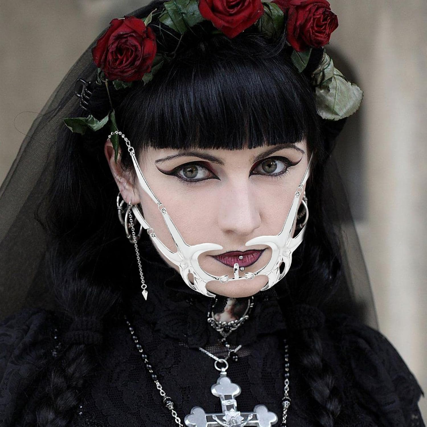 Silver Steel Masquerade | Exaggerated Punk Facial | Cosplay Masque Festival Half Masque Half-Face image number 1