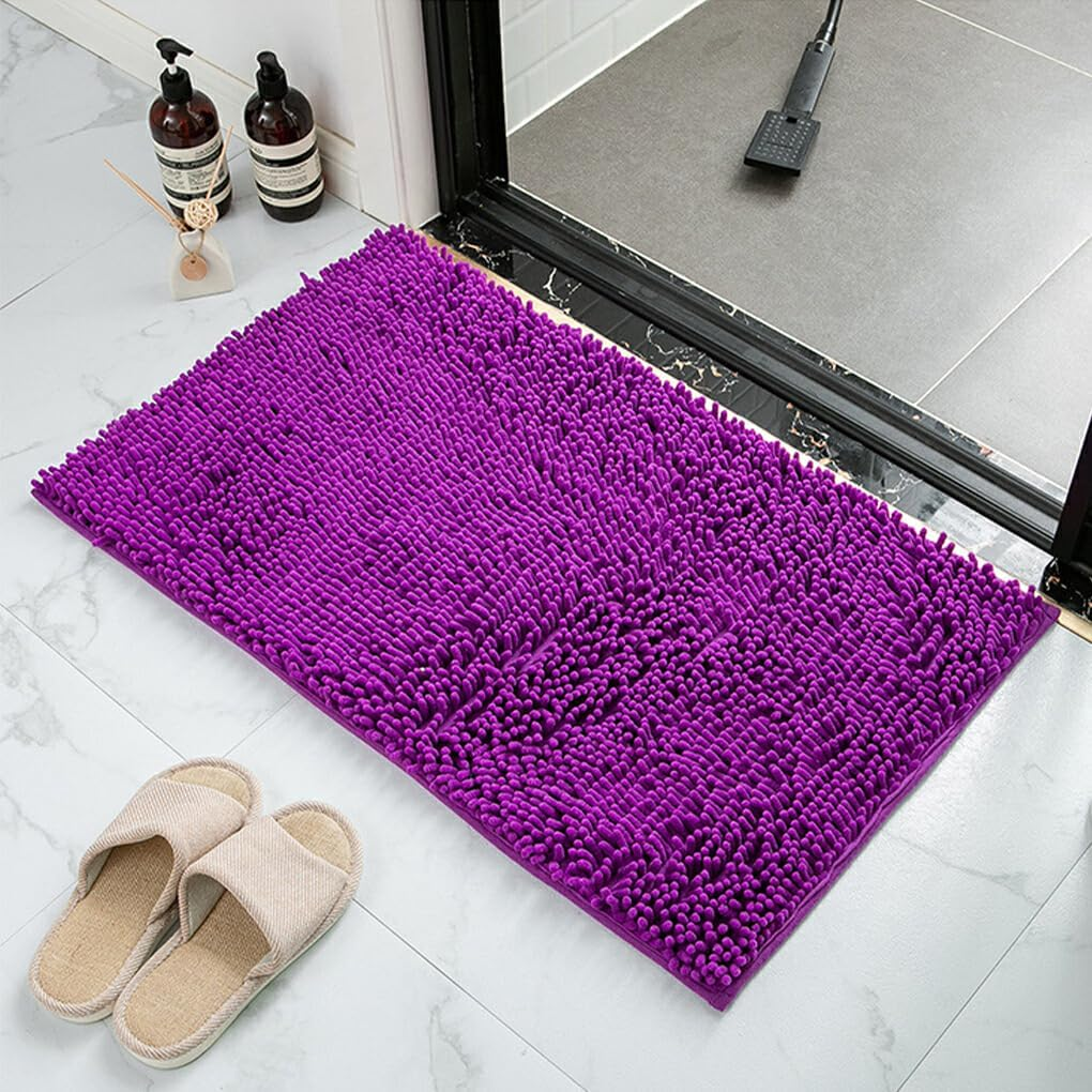WUISOLQP Strong Water Absorption for Bathroom - Chenille Bath Rug Soft Texture Polyester Absorbent Floor Mat Bath Mat Bedroom, Red, 40Cm*60Cm image number 7