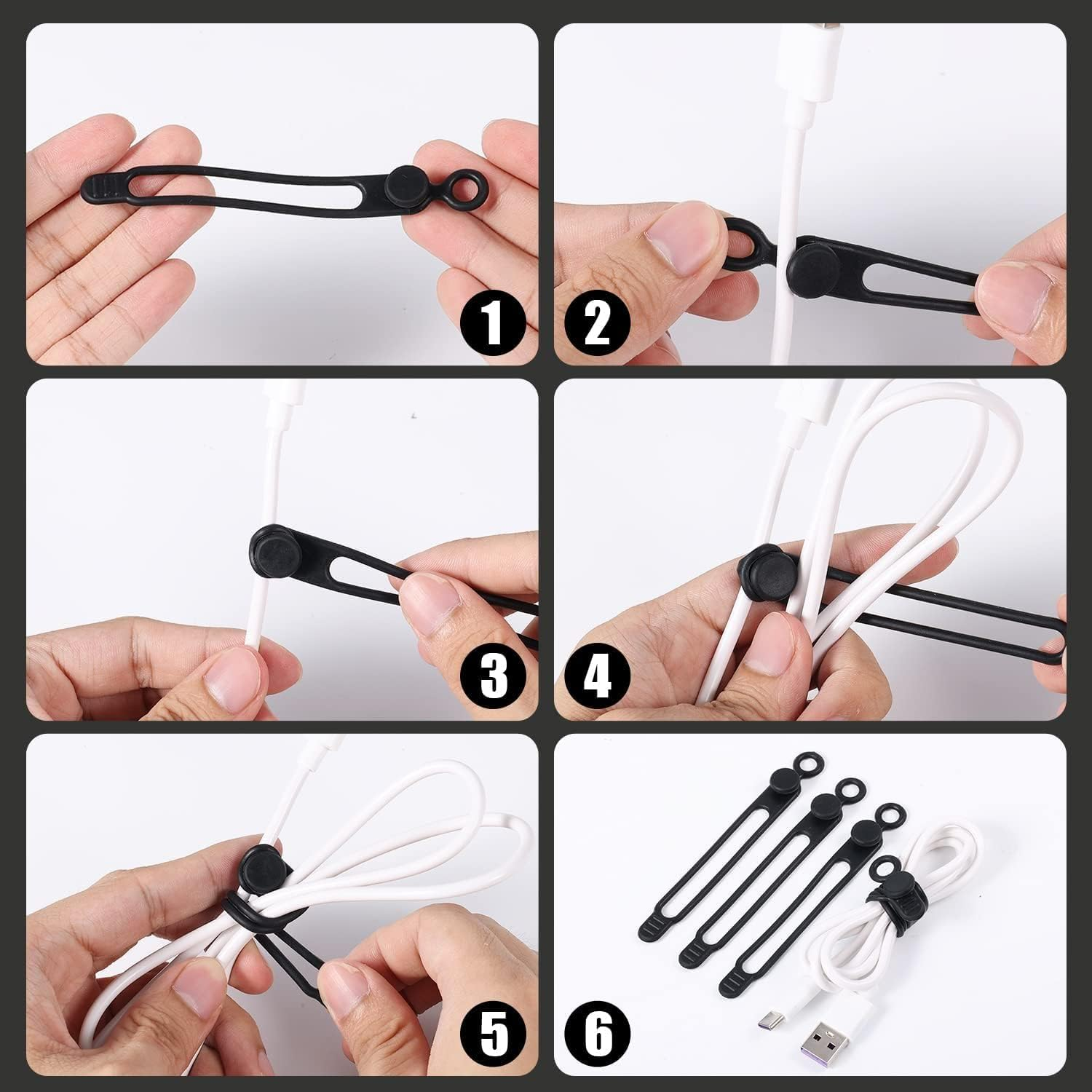 36Pcs Silicone Cable Straps Wire Organizer for Earphone, Phone Charger, Mouse, Audio, Computer, Reusable Cable Ties Cord Organizer(6Colors) image number 4