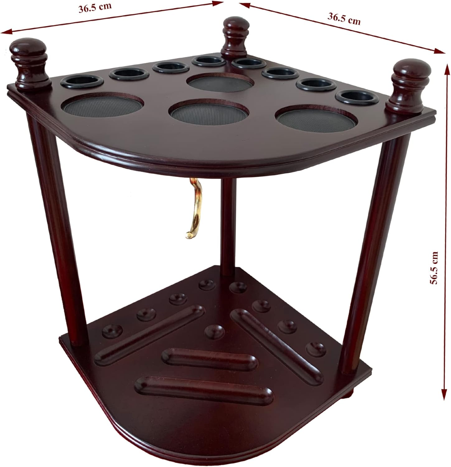 GACCO BILLIARDS Pool Cue Rack Hold up to 8 Sticks & Billiard Accessories. Floor Stand Pool Cue Stick Holder Made of 100% Solid Hardwood.(Traditional Mahogany) - Black image number 7