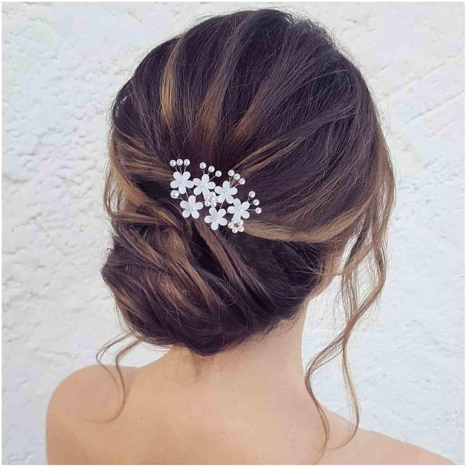 Yheakne Pearl Crystal Wedding Hair Pins Silver Flower Pearl Hair Pins Rhinestone Hair Pins Hairpiece Decorative Bobby Pins Heapieces Bridal Hair Accessories for Bride and Bridesmaid 2 Pieces (Silver B) image number 2