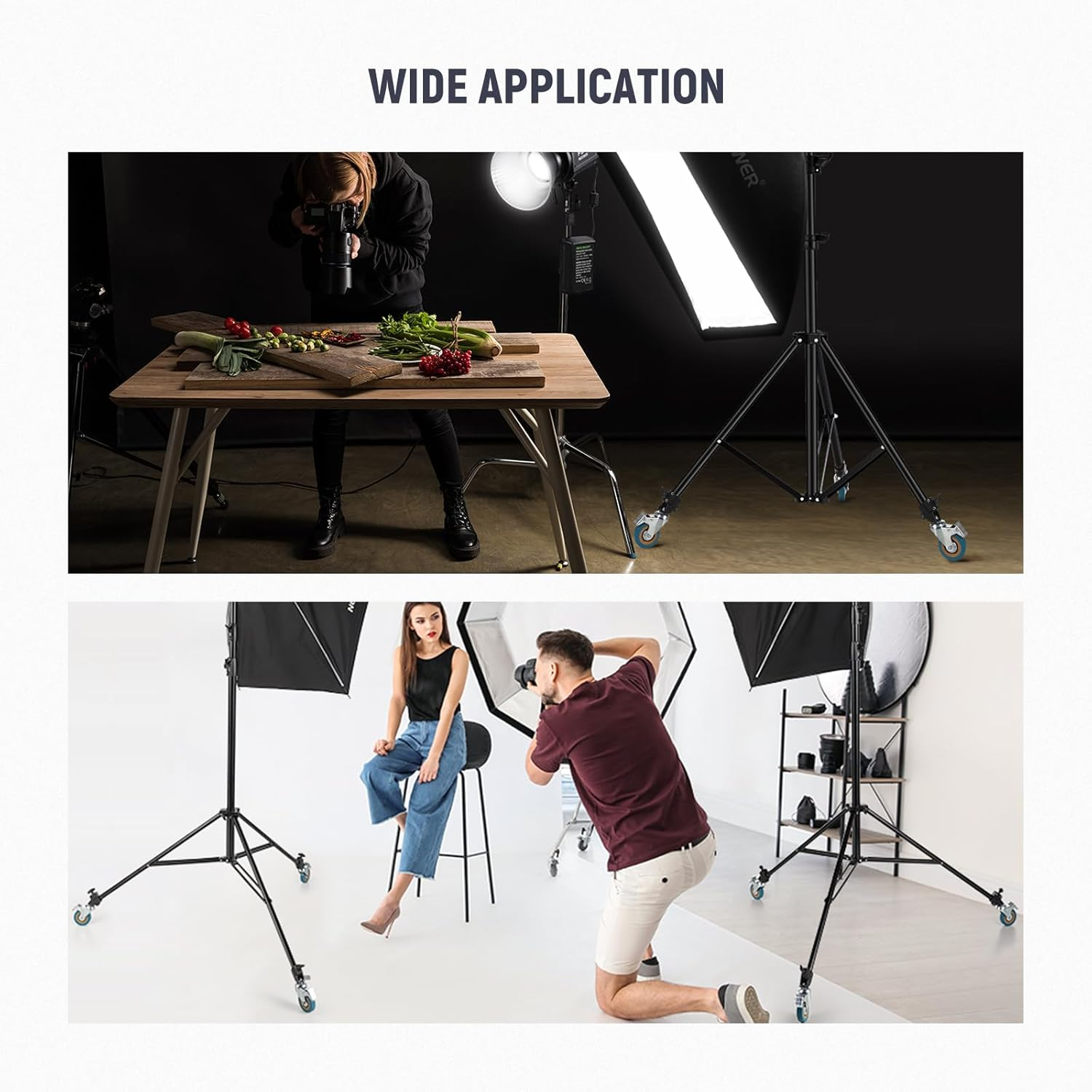 NEEWER 3 Pack Professional Swivel Caster Wheels, Nonslip 360&deg; Rotation Rubber Wheel with Rugged Iron Foot Brake Lock Only for Heavy Duty Light Stand with &Oslash;0.9/22Mm Legs, NOT for C Stands, ST001 image number 5