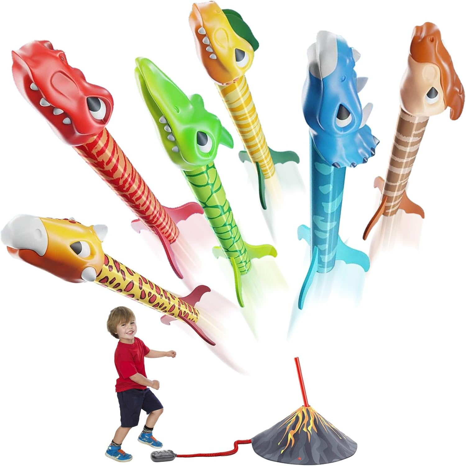 Dinosaur Toys Rocket Launcher for Kids - Stomp Launch up to 100 Ft, 6 Dino Foam Rockets, Outdoor Toys for Toddlers, Christmas Birthday Gifts Toy for 3 4 5 6 7 8-12 Year Old Boys Girls image number 4