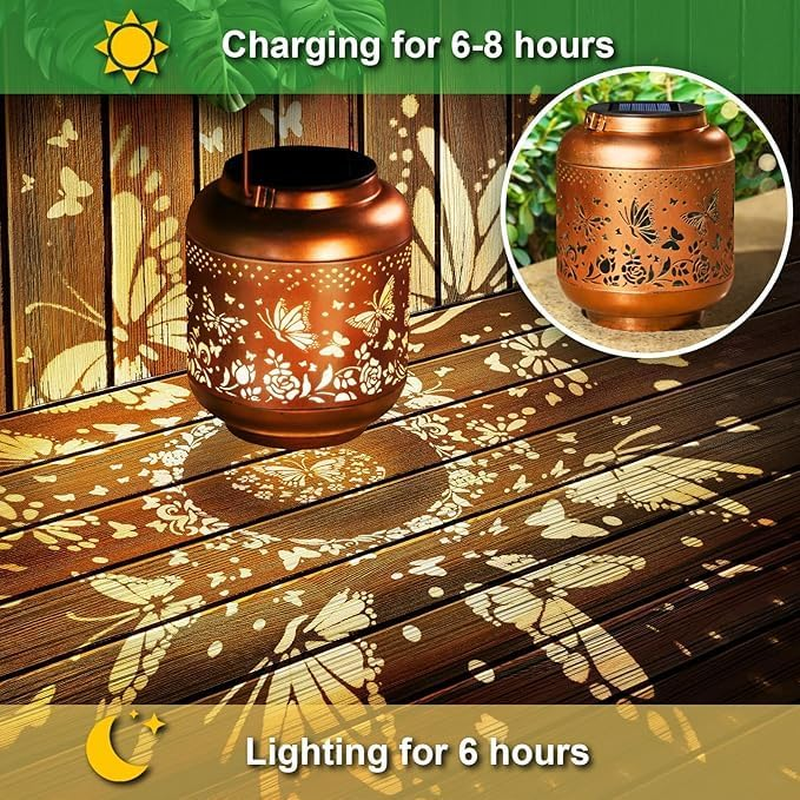 Solar Lanterns Outdoor Waterproof Butterfly Garden Decor as Birthday Gifts for Women Mom,Hollow Out Retro Metal Decorative Garden Light,Graceful Decoration for Patio,Yard,Landscape,Walkway,Festival image number 2
