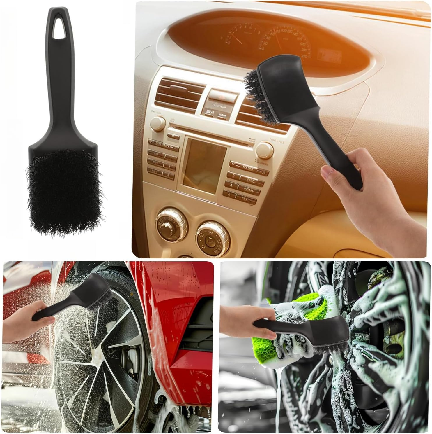 Automotive Cleaning Brush - Tire Brush, Wheel Cleaner, Car Carpet Brush, and Rim Brush for Exterior Washing