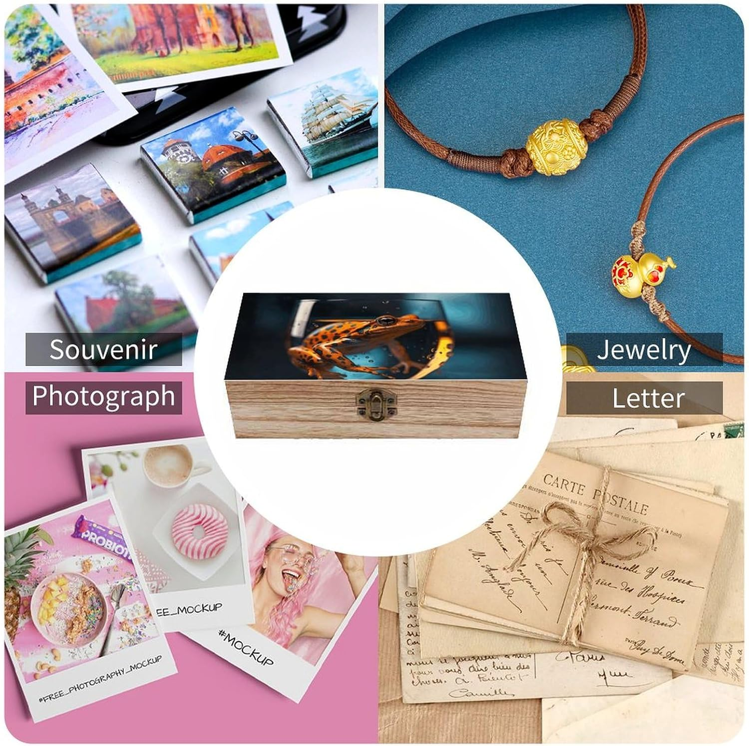 Frog in the Glass Wooden Box Wood Wedding Keepsake Boxes with Lids Small Decorative Boxes Lightweight Wooden Memory Storage Box for Crafts Keepsakes Jewelry Photo Letter Storage