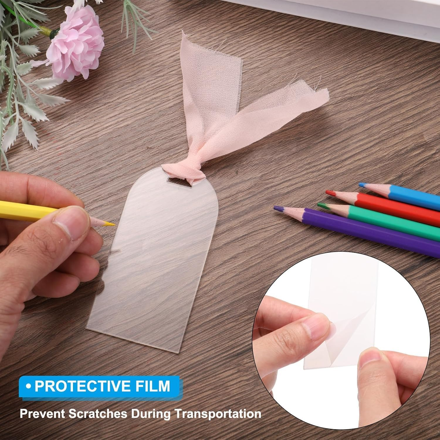 Xinghonyac 30 Pcs Frosted Acrylic Wedding Card, Arch Blank Wedding Decoration Seating Cards with Ribbon, DIY Place Cards, Decor Acrylic Name Tag for Table Setting Wedding, Dinner Parties Guest Name image number 1