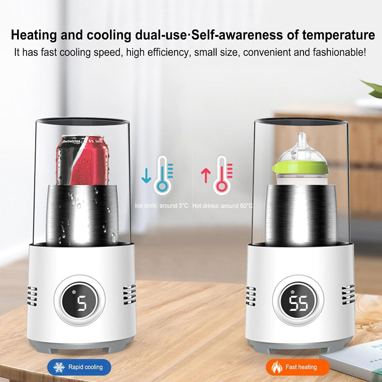 Portable Mini Refrigeration Rapid Cup Heating Cooler, Cool and Heat Smart Cup, 2C - 60C Fast Cooling Heating, One Key to Start, Lightweight Aluminum Alloy Cup for Parties/Offices/Travel image number 3
