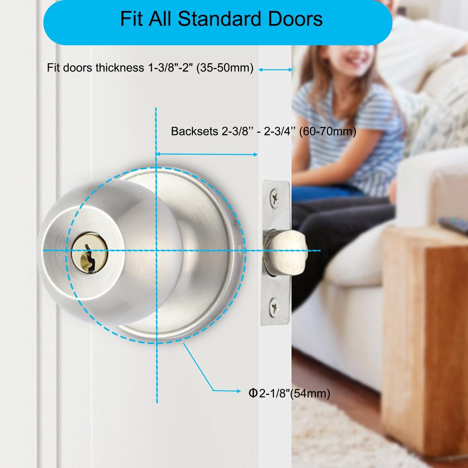 Winbay Door Knob with Lock and Key, Keyed Entry Door Lock Set, Interior and Exterior Entrance Door Lock in Solid Stainless Steel, Brass Cylinder, for Front Door, Bedroom, Bathroom, Satin Nickel