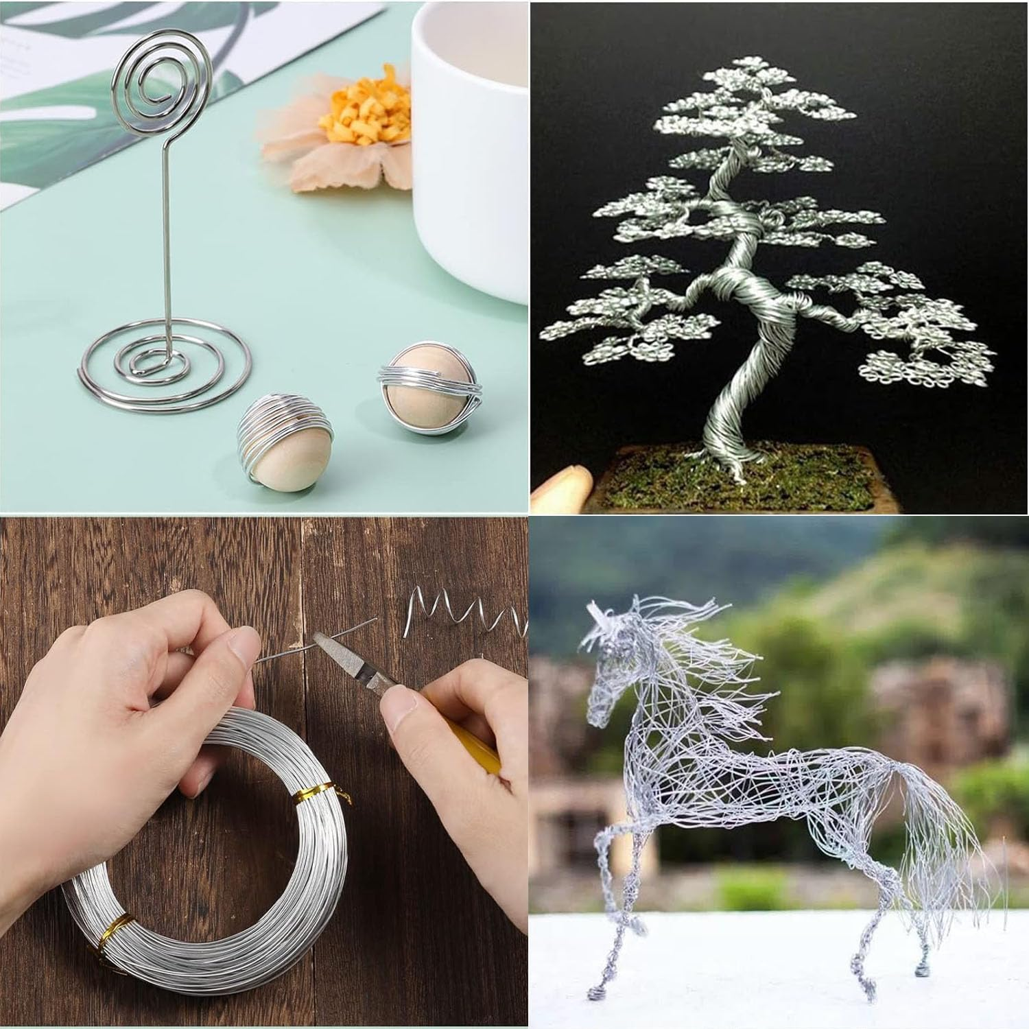 4 Rolls Silver Aluminum Wire,Diy Craft Art Wire,Flexible Bendable Craft Metal Wire, for Jewellery Modelling Making, DIY Sculpture and Crafts(0.8Mm*5M,1Mm*5M,1.5Mm*5M,2Mm*10M) image number 1