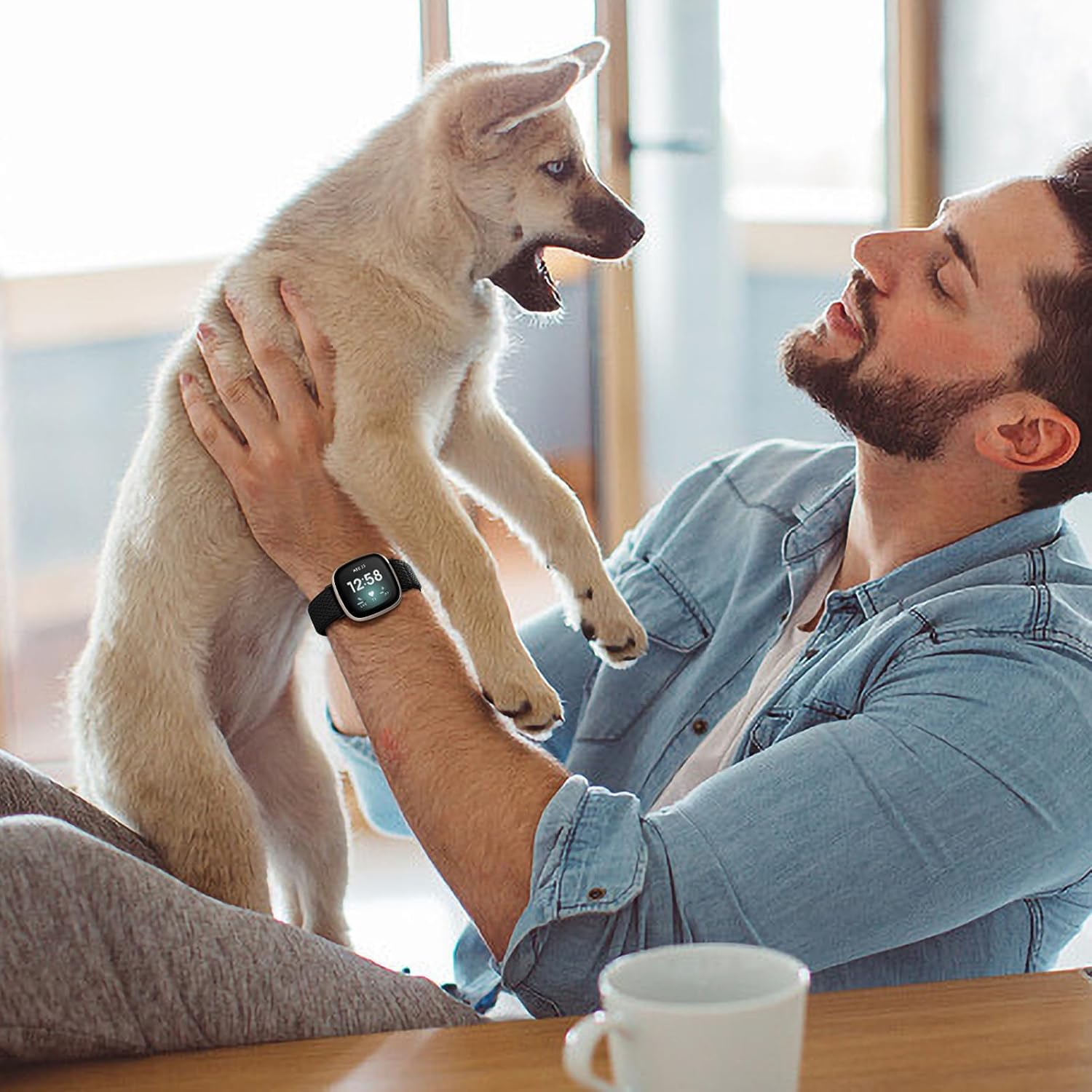 Maledan Elastic Band Compatible with Fitbit Versa 3/Versa 4/Sense 2/Sense Band for Women Men, Sport Stretchy Breathable Sense 2 & Sense Bands Versa 3 and Versa 4 Watch Straps Replacement Wristband - Gray image number 3