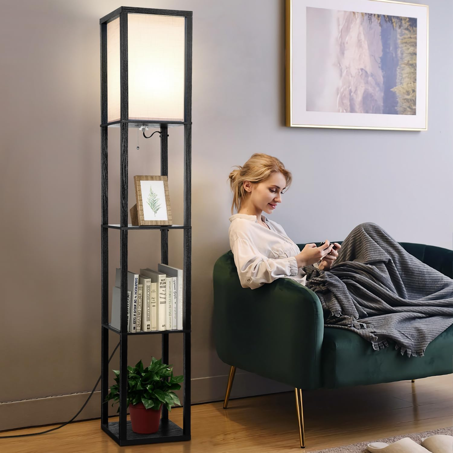 WAMBORY Floor Lamp with Shelves, Modern Standing Shelf Floor Lamp, Display Floor Lamp with 3 Color Temperature Bulb, Corner Display Bookshelf Lamp for Living Room Study Room Office image number 5