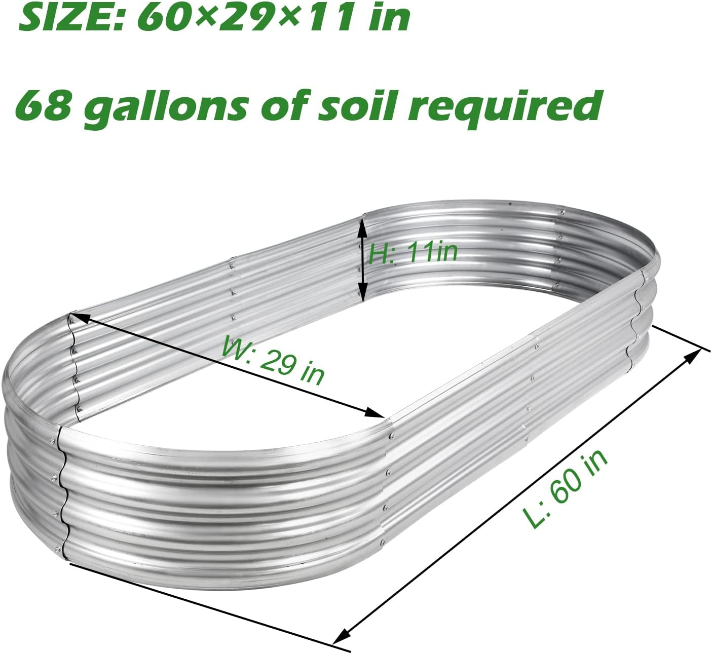 Raised Garden Bed Galvanized Planter Box Outdoor, 5Ft Oval Large Rot-Resistant Metal Garden Bed Planter for Vegetables Flower Herb (Silver) image number 5