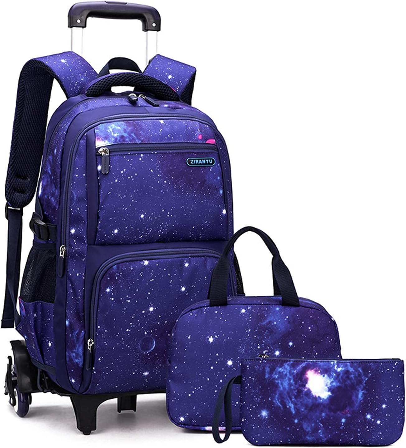 Sazak Kids Rolling Backpack for Boys Girls Luggage Wheeled Backpack Trolley School Bag Bookbag with Lunch Bag Pencil Bag Dark Blue with Stars image number 4