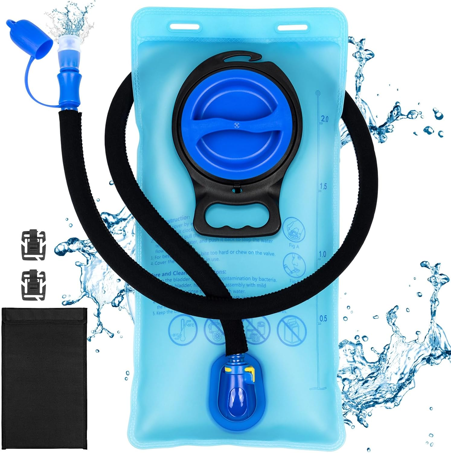 TUDEQU TPU 2L Hydration Bladder,Leak-Proof,With Bonus Insulated Sleeve,Keeps Ice Water Cold,Water Bladder for Hiking,Cycling image number 5