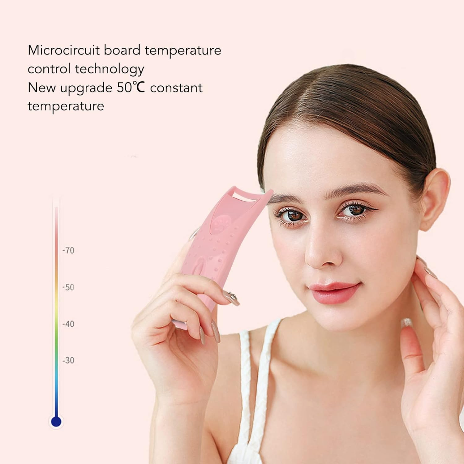Eosnow Heated Eyelash Curler Electric Lash Curling Tool with Constant Temperature Control Safe Comfortable 50℃ Heating for Women Girls ABS Silicone Type C Charging 4.9 X 1.5In (Pink) image number 4