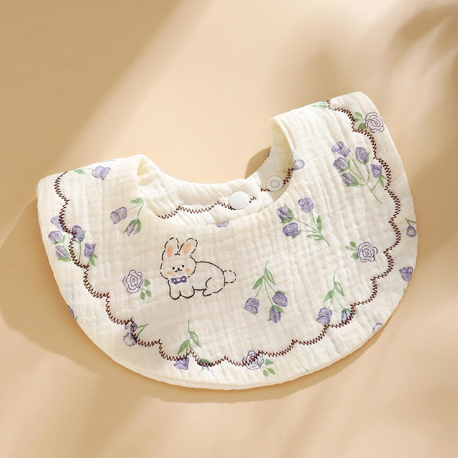 ZONEY 4 Pack Solid Muslin Baby Bibs, 6 Layer Baby Bandana Drool Bibs Absorbent Cotton Bibs for Unisex Boys Girls - Flower Rabbit image number 5