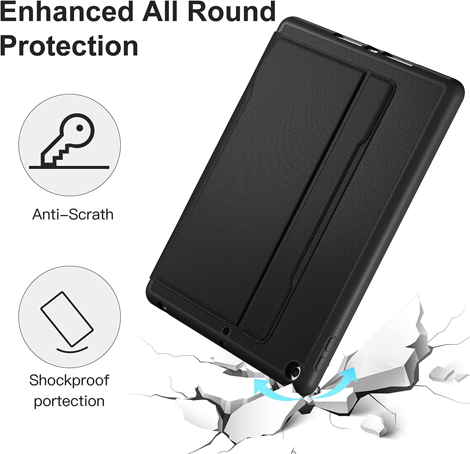 Witzon Ipad 9Th Generation Cover, Ipad Case 10.2 Inch 2021/2020/2019 with Pencil Holder, PU Leather Auto Wake/Sleep Shockproof Protective Smart Case for Apple Ipad 9Th/8Th/7Th Gen - Black(No Keyboard)